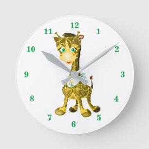 Custom Colors Clock with Baby Giraffe - Happy