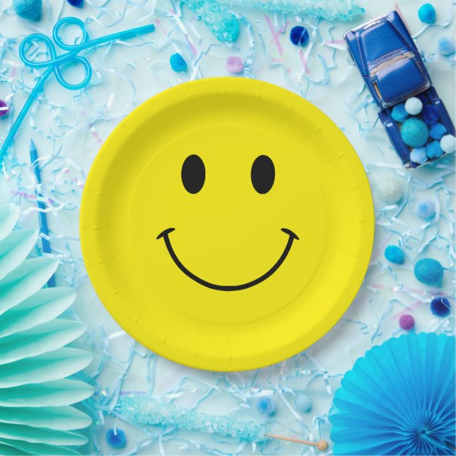 Custom Colors Cute Retro Smile Paper Plates (Party)