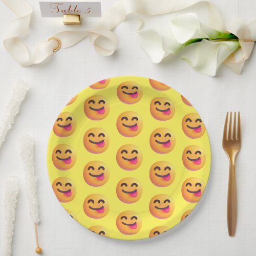 Custom Colors Face Savoring Food Emoji Pattern Paper Plates