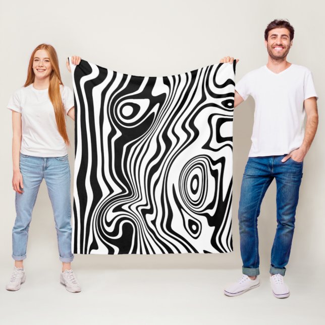 Custom Colors Fleece Blanket Abstract Black White (In Situ)