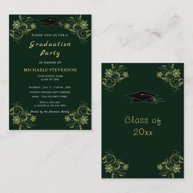Custom Colors Gold Graduation Party Invitation (Front/Back)