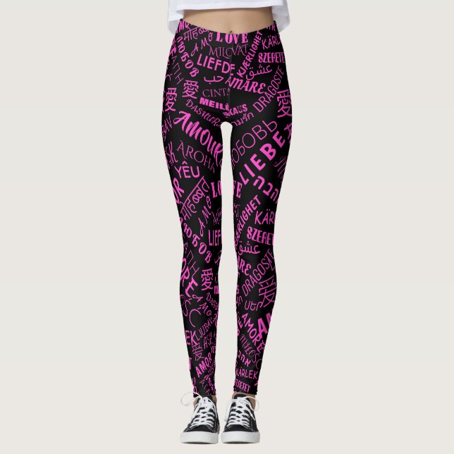 Custom Colors Leggings Multi Language Love Text (Front)