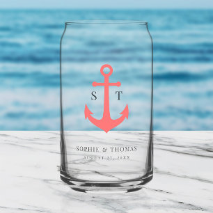 Custom Colors Monogram Anchor Wedding Can Glass