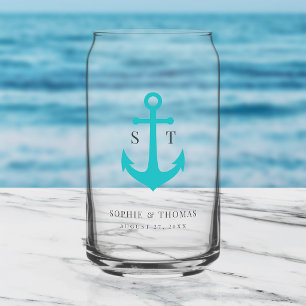 Custom Colors Monogram Anchor Wedding Can Glass