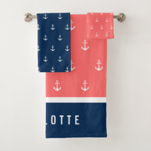 Custom Colors Nautical Anchor Bath Towel Set
