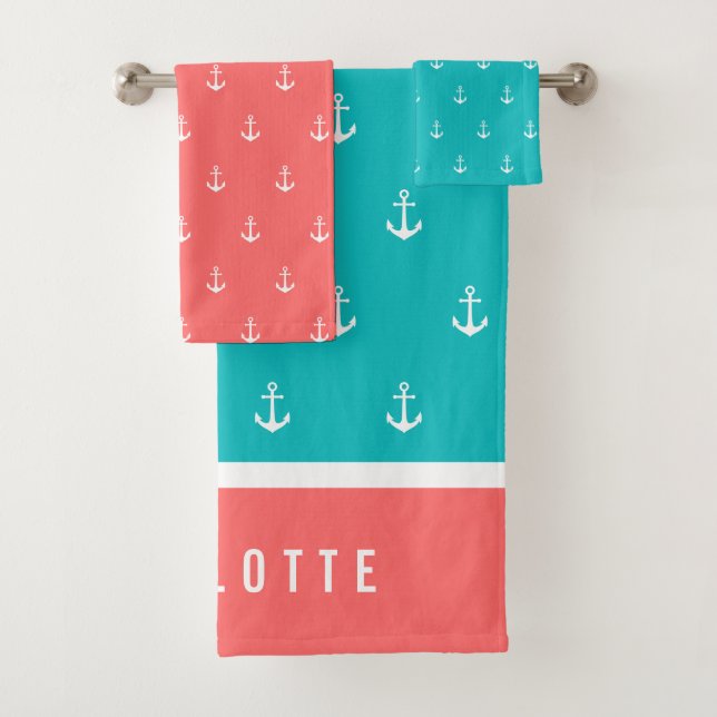 Custom Colors Nautical Anchor Bath Towel Set (Insitu)