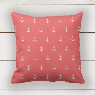 Custom Colors Nautical White Anchor Throw Pillow