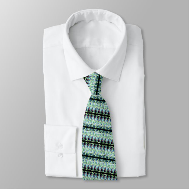 Custom Colors Neck Tie - Blue Green with Black (Tied)