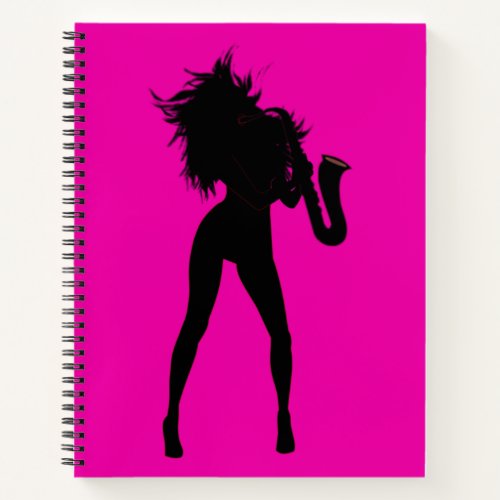 Custom Colors Notebook with Saxophone Girl _ Pink