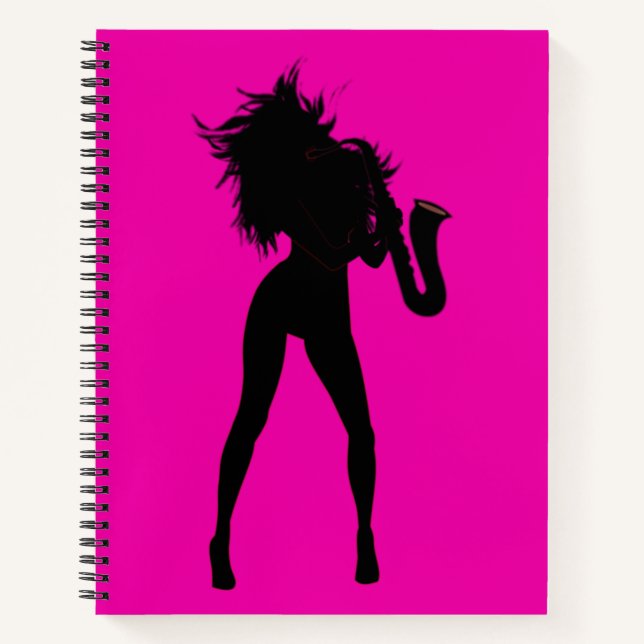 Custom Colors Notebook with Saxophone Girl - Pink (Front)