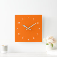Custom Colors Numbers Font Personalized Orange Square Wall Clock