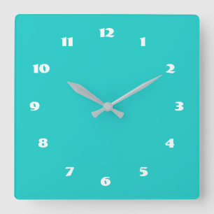 Custom Colors Numbers Font Personalized Turquoise Square Wall Clock