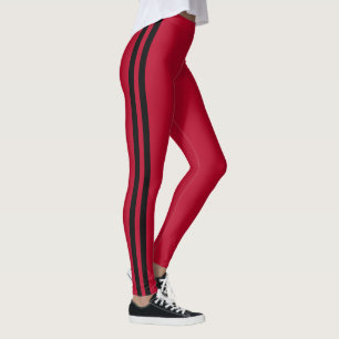 Custom Colors Red Leggings Two Side Black Stripe