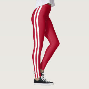 Custom Colors Red Leggings Two Side White Stripe