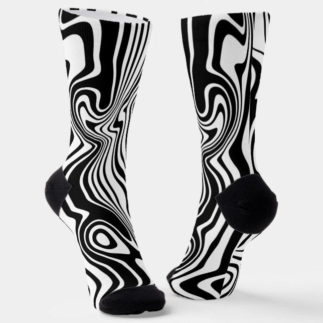 Custom Colors Socks Black White Abstract Waves  (Angled)