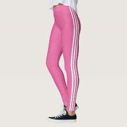 Custom Colors Three Side Striped Leggings - Pink
