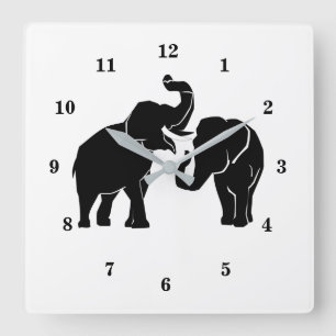 Custom Colors Wall Clock - Couple Elephants Family