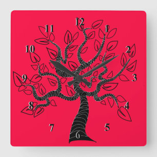 Custom Colors Wall Clock with Tree of Life - Red