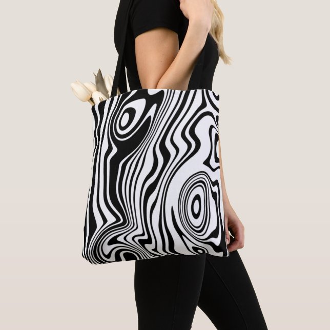 Custom Colors Waves Black White Tote Bag Choose (Close Up)