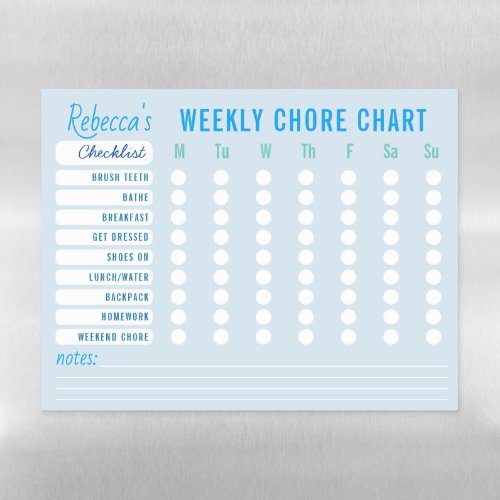 Custom Colors Weekly Chores Chart Checklist Blue Magnetic Dry Erase Sheet