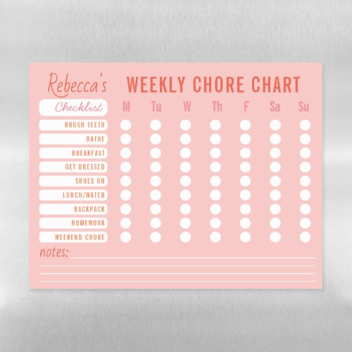 Custom Colors Weekly Chores Chart Checklist Pink Magnetic Dry Erase Sheet