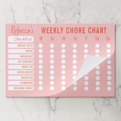 Custom Colors Weekly Chores Chart Checklist Pink Paper Pad