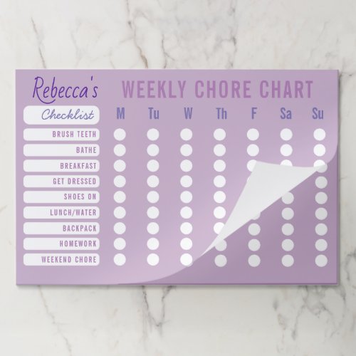 Custom Colors Weekly Chores Chart Checklist Purple Paper Pad