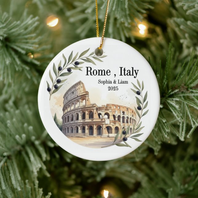 Custom Colosseum Wedding or Honeymoon Keepsake Ceramic Ornament (Tree)