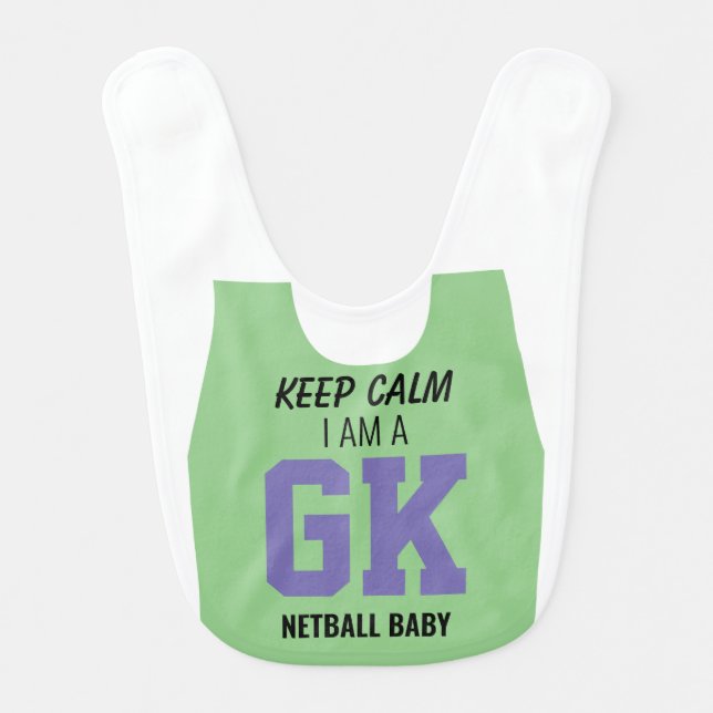Custom Colour Keep Calm GK Netball Baby Bib (Front)