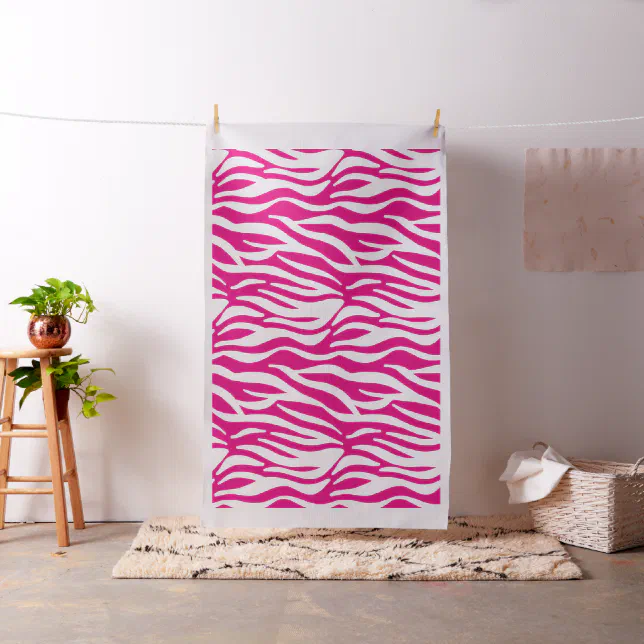 Custom Colour Pink and White Zebra Print Fabric | Zazzle