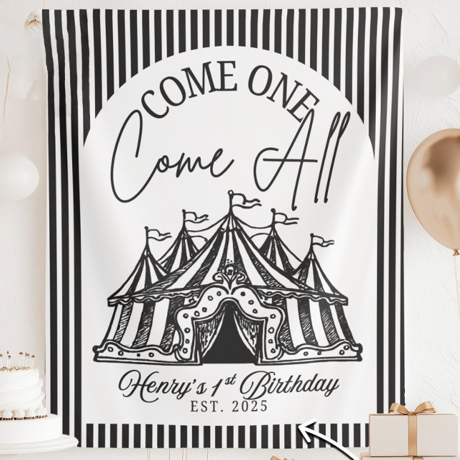 Custom Come ONE Come All Banner for Circus 1st Bir Tapestry (Creator Uploaded)