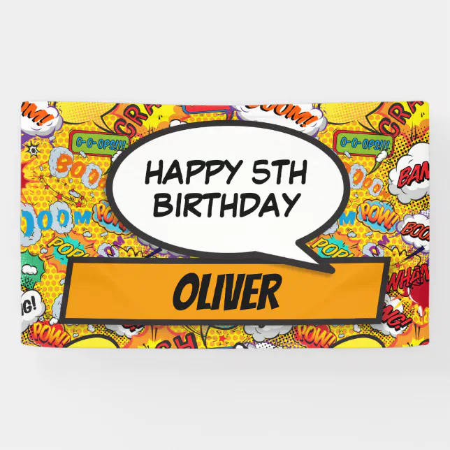 Custom Comic Book Superhero Birthday Party Banner | Zazzle
