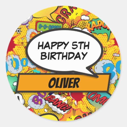 Custom Comic Book Superhero Birthday Party Classic Classic Round Sticker