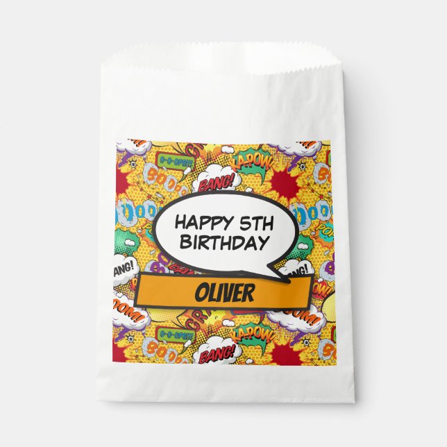 Custom Comic Book Superhero Birthday Party Favor Bag (Front)