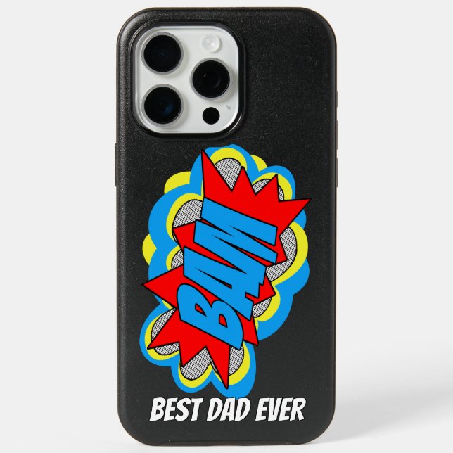 Custom Comic Book World's Best Dad Ever BAM iPhone 15 Pro Max Case (Back)