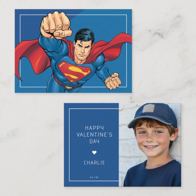 Custom Comic-Style Superman Photo Valentine Note Card (Front/Back)