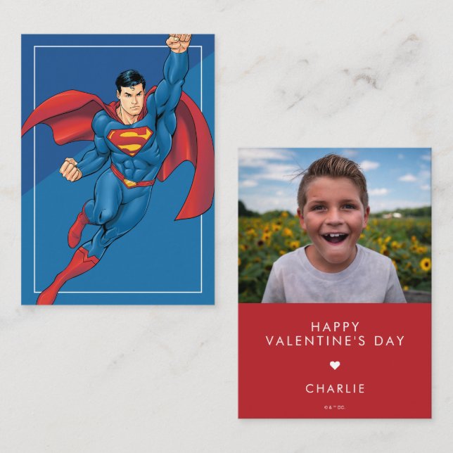 Custom Comic-Style Superman Photo Valentine Note Card (Front/Back)
