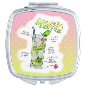 CUSTOM COMPACT MIRROR, MOJITO RECIPE COCKTAIL ART MAKEUP MIRROR