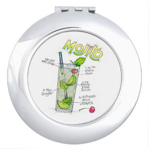 CUSTOM COMPACT MIRROR, MOJITO RECIPE COCKTAIL ART MIRROR