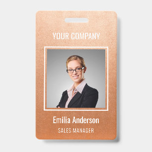 Custom Company Basic Employee Name Photo Rose Gold Badge