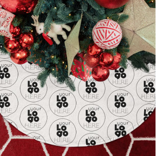 Custom Company Black Logo Pattern on White Xmas Brushed Polyester Tree Skirt