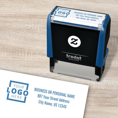 Custom Company Business Logo Address Blue Self_inking Stamp