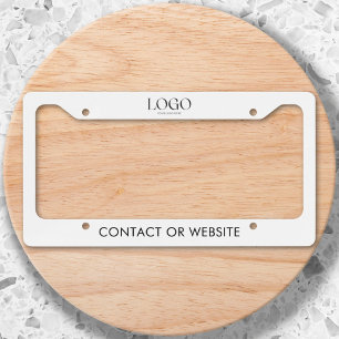 Custom Company Business Logo and Text White License Plate Frame