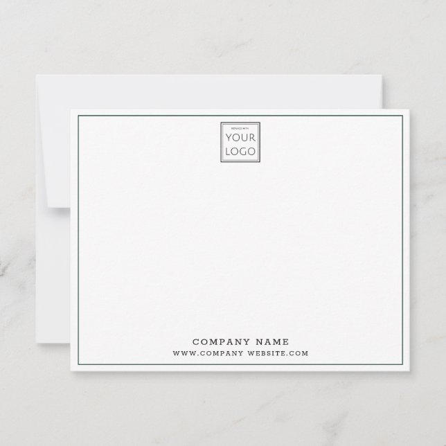 Custom Company Business Logo Forest Green Border Note Card (Front)
