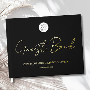 Custom Company Business Logo Modern Elegant Foil Guest Book