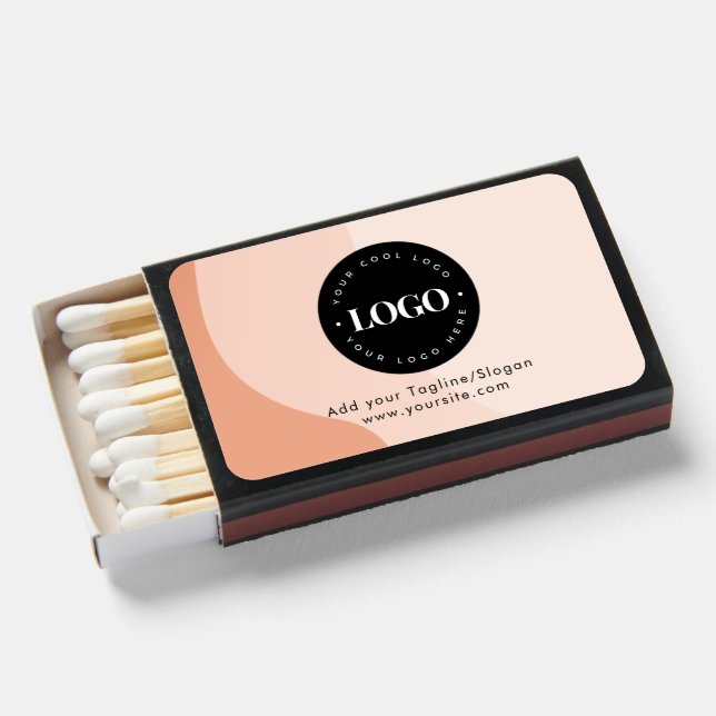 Custom Company Business Logo Peach Boho Waves Matchboxes (Front Open)