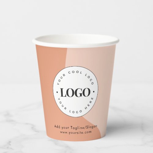 Custom Company Business Logo Peach Boho Waves Paper Cups