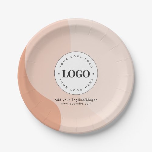 Custom Company Business Logo Peach Boho Waves  Paper Plates