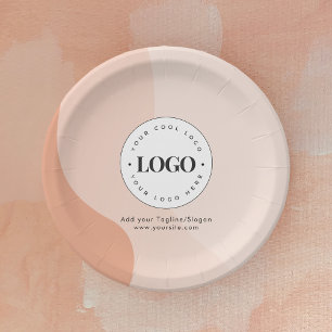 Custom Company Business Logo Peach Boho Waves Paper Plates