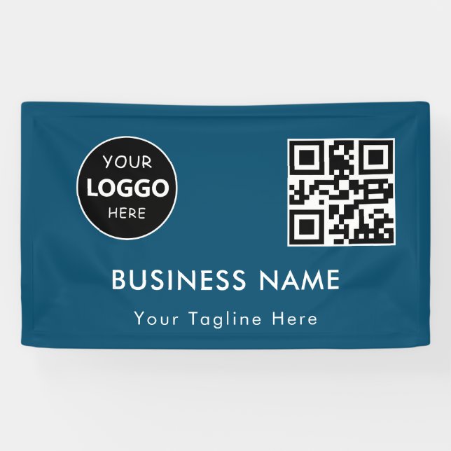 Custom Company Business Logo & Qr Code Corporate Banner (Horizontal)